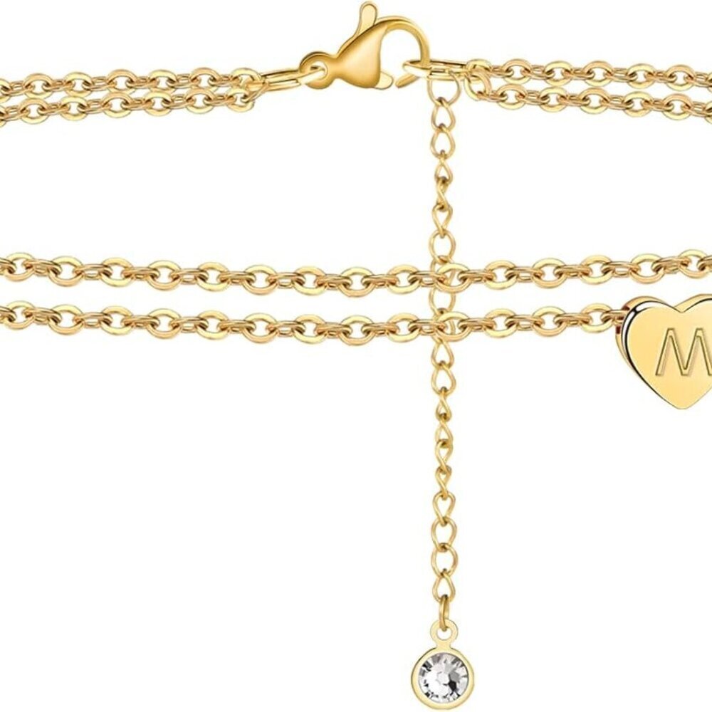 Heart Initial Ankle Bracelets for Women, 14K Gold Filled Handmade Dainty